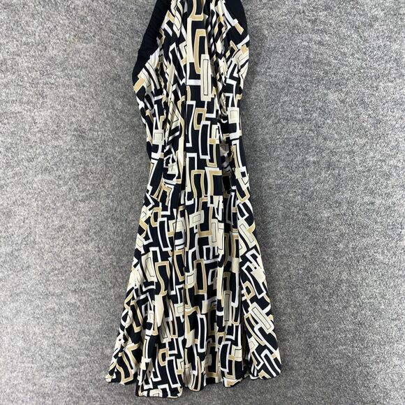 MKM Dress Women L Large Black Geometric Sheath Midi Halter Neck Sleeveless - Picture 4 of 12